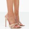 Public Desire UK Glee Nude Patent Gold Toe Chain Detail Slip On Party Heels