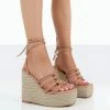 Public Desire UK Chakkra Nude PU High Heeled Sandal Espadrilles Wedges