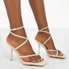 Public Desire UK Back Up White Pu Square Toe Strappy Mid Heels