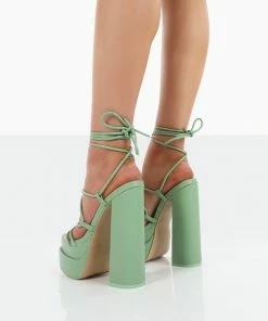 Public Desire UK Glow Girl Mint PU Lace Up Platform High Heels