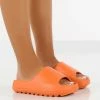 Public Desire UK North Orange Rubber Ribbed Sole Sliders