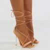 Public Desire UK Paradiso Nude PU Lace Up Stiletto Heels