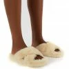 Public Desire UK Snuggles Cream Fluffy Faux Fur Slippers Gifts