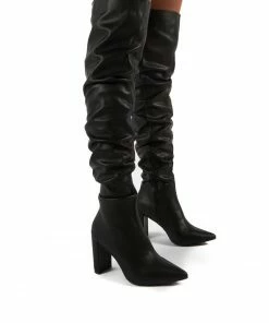 Public Desire UK Theirs Black PU Over The Knee Boots Long Boots