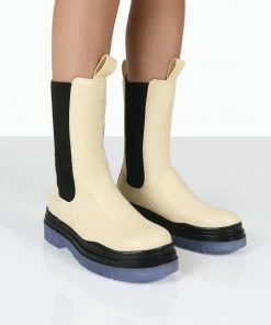 Public Desire UK WINTER CREAM ANKLE CHELSEA BOOTS