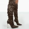 Public Desire UK NEW IN Energy Choc Croc PU Pointed Toe Over The Knee Heeled Boots