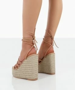 Public Desire UK Chakkra Nude PU High Heeled Sandal Espadrilles Wedges