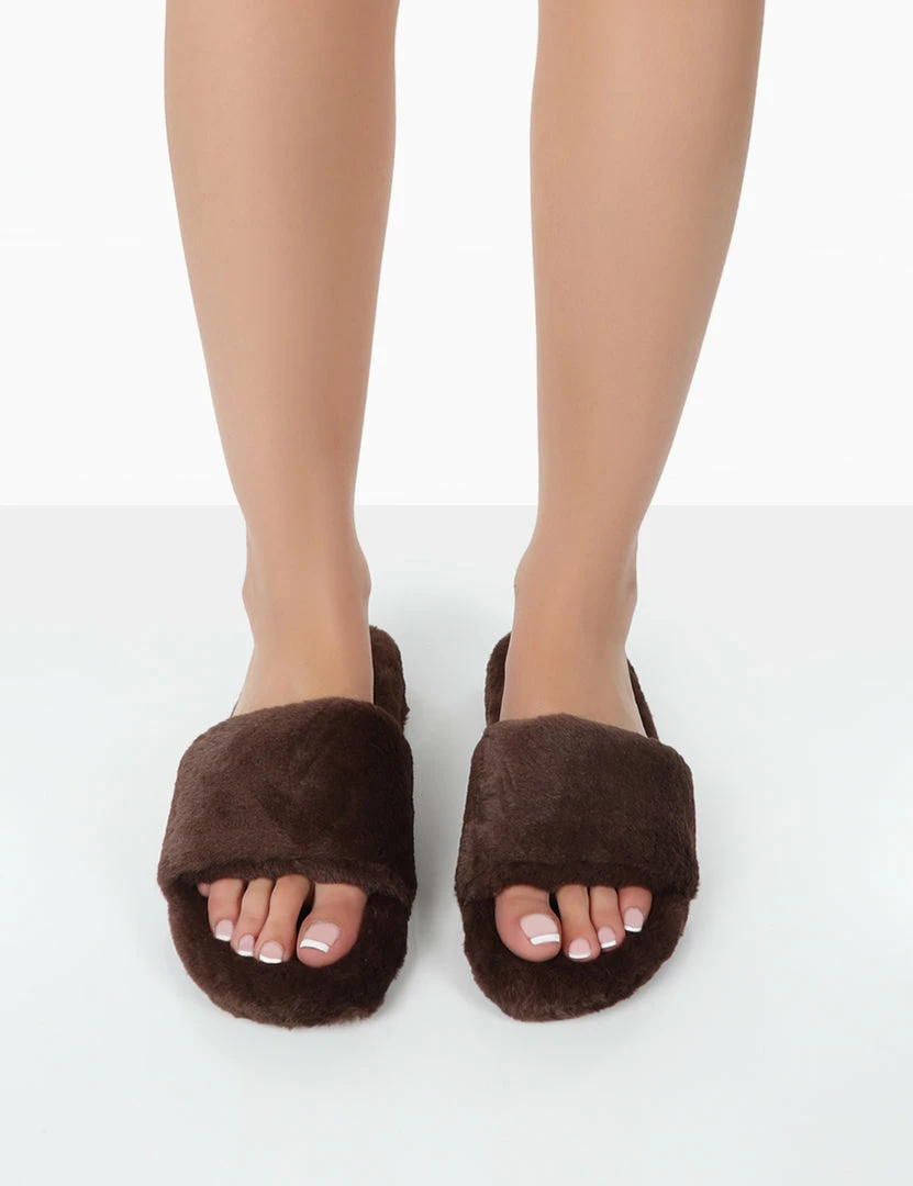 Public Desire UK Namaste Chocolate Fluffy Faux Fur Slippers 3 Public Desire UK Namaste Chocolate Fluffy Faux Fur Slippers