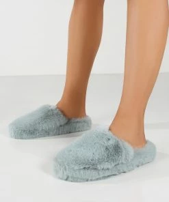 Public Desire UK Baloo Light Blue Faux Fur Fluffy Slipper Gifts