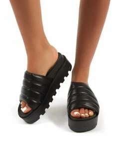 Public Desire UK Codie Black PU Chunky Platform Sliders