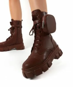 Public Desire UK Intention Wide Fit Chocolate Chunky Sole Pouch Ankle Boots