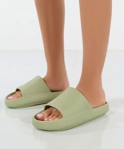 Public Desire UK Solar Green Rubber Flat Sliders