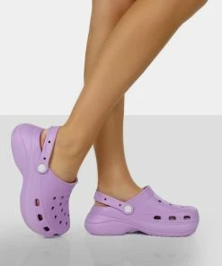 Public Desire UK Vista Purple Rubber Platform Clog Sandals FLATS