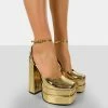 Public Desire UK Moonchild Gold Croc Closed Toe Statement Platform Block Heels NEW IN