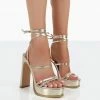 Public Desire UK NEW IN Gimme Gimme Gold PU Strappy Lace Up Block Heels