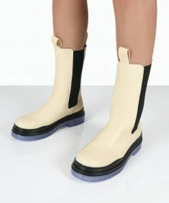 Public Desire UK WINTER CREAM ANKLE CHELSEA BOOTS