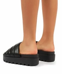 Public Desire UK Codie Black PU Chunky Platform Sliders