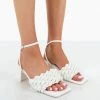 Public Desire UK Heels Got This White Pu Woven Square Toe Block Mid Heeled Mule Sandals