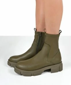 Public Desire UK TREAT GREEN CHUNKY ANKLE BOOTS