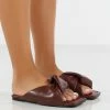 Public Desire UK FLATS Apricot Choc PU Twisted Padded Strap Flat Sandals
