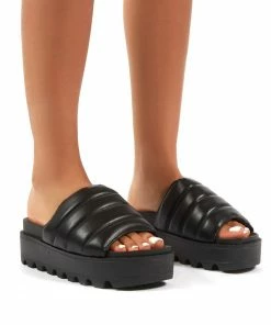 Public Desire UK Codie Black PU Chunky Platform Sliders
