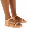 Public Desire UK FLATS Sadie Beige Jewel Detail Flat Sandal