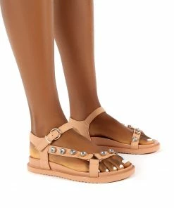 Public Desire UK FLATS Sadie Beige Jewel Detail Flat Sandal
