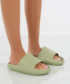 Public Desire UK Solar Green Rubber Flat Sliders