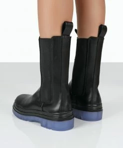 Public Desire UK WINTER WIDE FIT BLACK ANKLE CHELSEA BOOTS Flat Boots