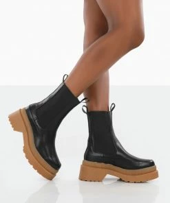 Public Desire UK Rise Wide Fit Black Chunky Rubber Sole Chelsea Boots NEW IN