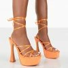 Public Desire UK Endless Potential Orange Satin Platform Party High Heels Back In Stock