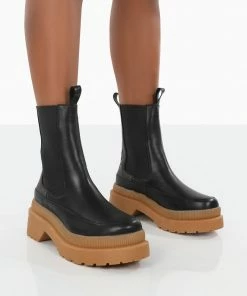 Public Desire UK Rise Wide Fit Black Chunky Rubber Sole Chelsea Boots NEW IN