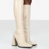 Public Desire UK Caryn Stone PU Knee High Heeled Boots