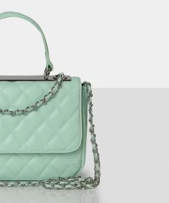 Public Desire UK Bags The Vienna Mint Quilted Silver Detailing Crossbody Shoulder Handbag