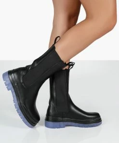 Public Desire UK WINTER WIDE FIT BLACK ANKLE CHELSEA BOOTS Flat Boots