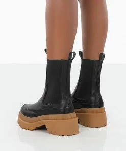 Public Desire UK Rise Wide Fit Black Chunky Rubber Sole Chelsea Boots NEW IN