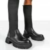 Public Desire UK Carm Black Knit Knee High Chunky Sole Boots Long Boots