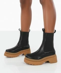 Public Desire UK Rise Wide Fit Black Chunky Rubber Sole Chelsea Boots NEW IN