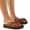 Public Desire UK Bay Wide Fit Tan PU Knot Detail Sandals FLATS