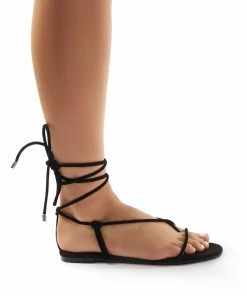 Public Desire UK Miley Black Lace Up Flat Sandals