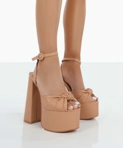 Public Desire UK Knot On Nude Pu Knotted Platform High Heeled Sandals NEW IN