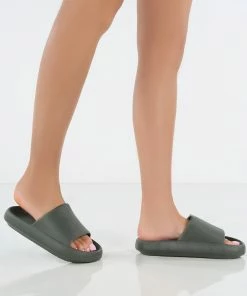 Public Desire UK Solar Dark Grey Rubber Flat Sliders