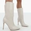 Public Desire UK Lisel Ecru PU Pointed Toe Heeled Ankle Boots