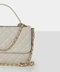 Public Desire UK The Vienna Ecru Quilted Silver Detailing Crossbody Shoulder Handbag