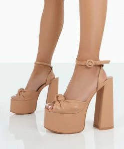 Public Desire UK Knot On Nude Pu Knotted Platform High Heeled Sandals NEW IN