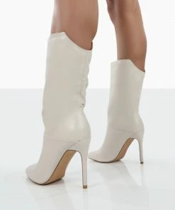 Public Desire UK Lisel Ecru PU Pointed Toe Heeled Ankle Boots