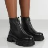 Public Desire UK Direction Black Pu Zip Front Chunky Sole Ankle Boot Ankle Boots