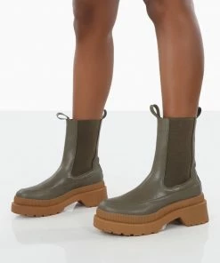 Public Desire UK NEW IN Rise Khaki Chunky Rubber Sole Chelsea Boots 6 Public Desire UK NEW IN Rise Khaki Chunky Rubber Sole Chelsea Boots