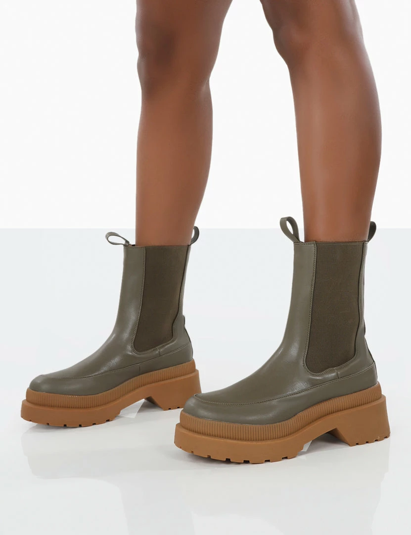 Public Desire UK NEW IN Rise Khaki Chunky Rubber Sole Chelsea Boots 3 Public Desire UK NEW IN Rise Khaki Chunky Rubber Sole Chelsea Boots
