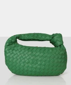 Public Desire UK CROSSBODY AND SHOULDER BAGS Blame Green Weave Knot Detail Handbag